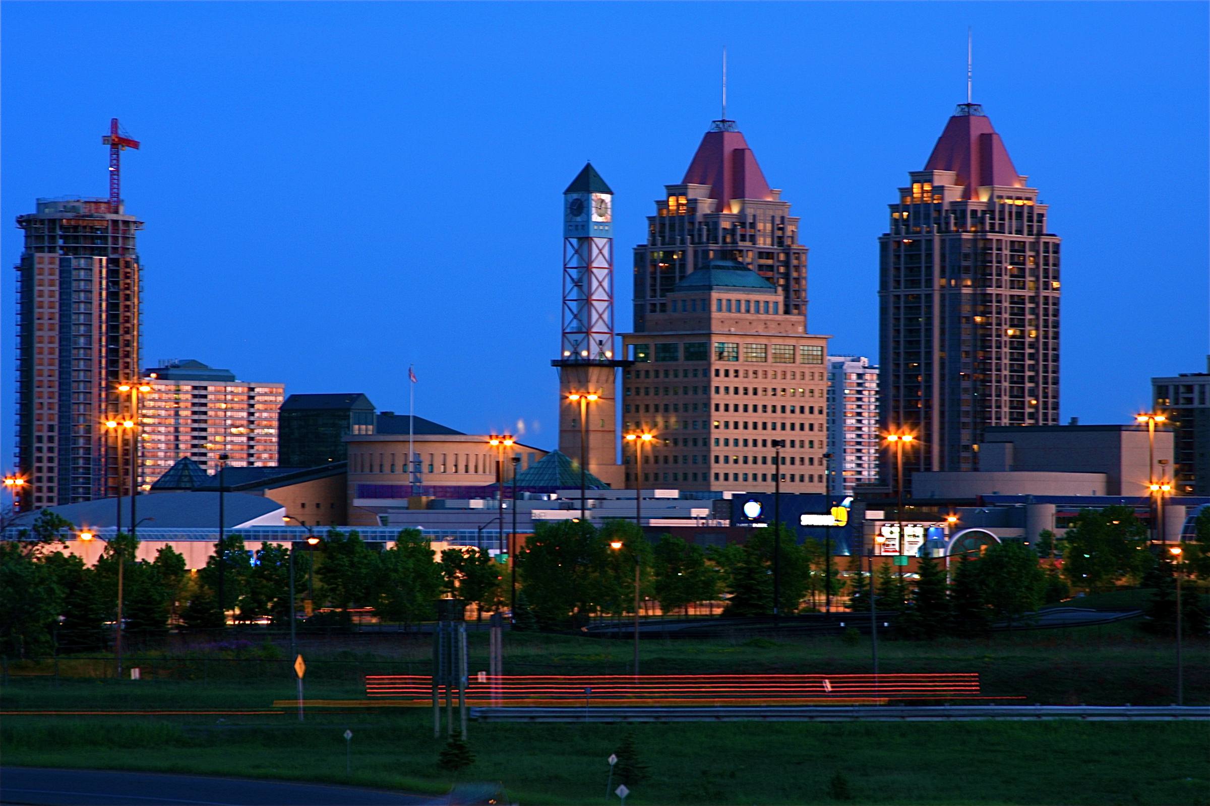 Mississauga City Centre at dusk